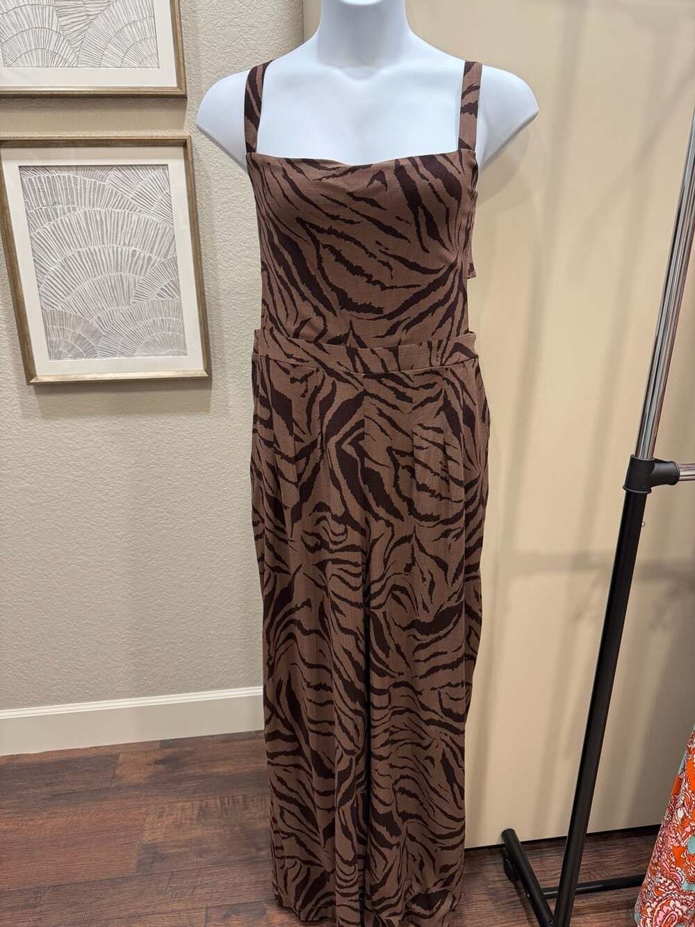 Bar III Brown Zebra Print Cutout Jumpsuit With Pockets